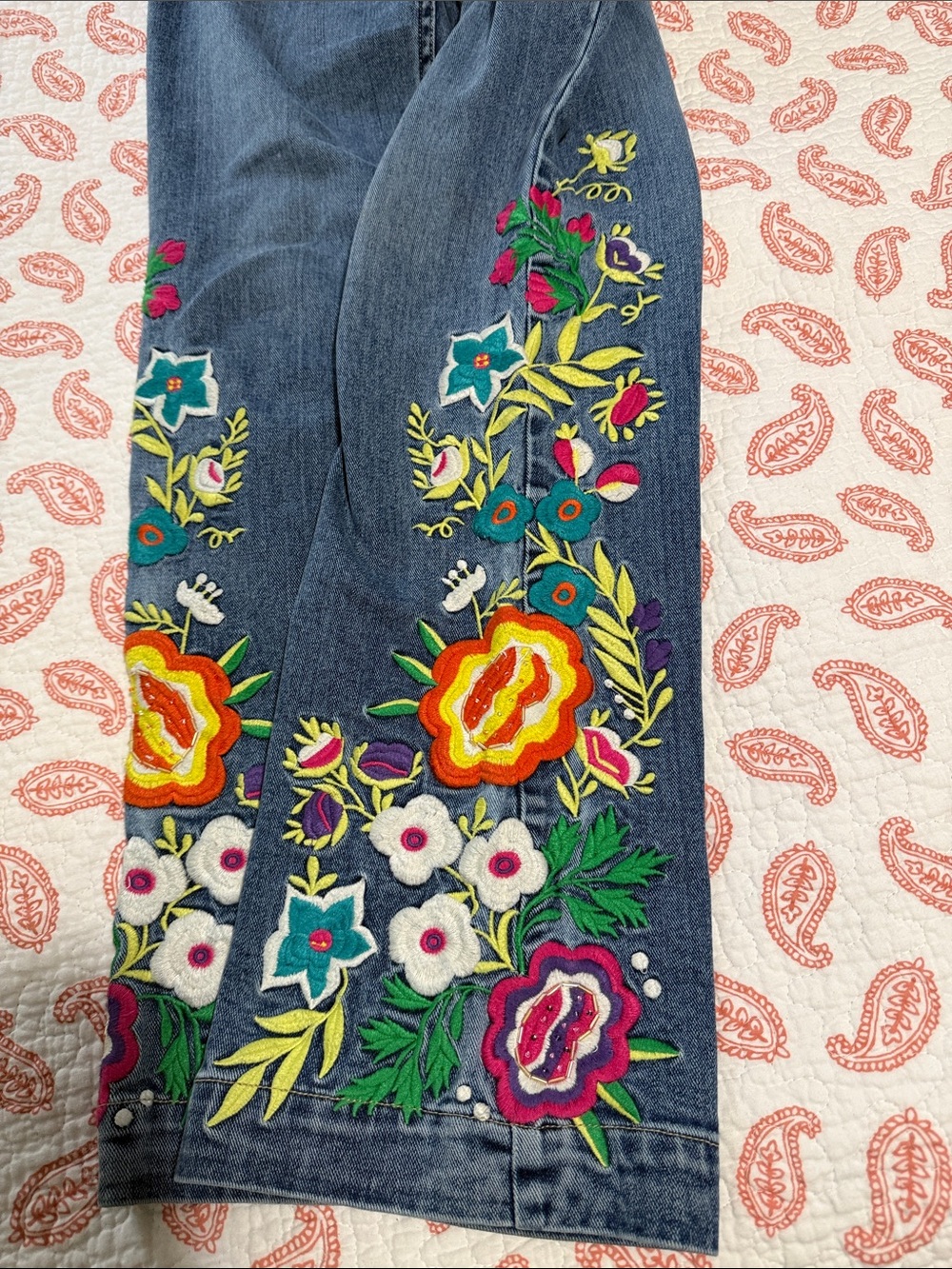 Boston Proper Blue Flare Jeans with Multicolor Floral Embroidery - Picture 2 of 4